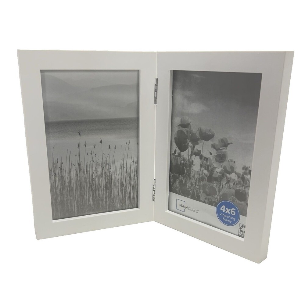 Main Stays Decorative White Wood Hinged Picture Frame Double 4x6 Photo Frames